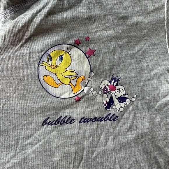 NWT! Warner Bros Tweety Sylvester Knit Pajama Set Large Short Sleeve Gray Purple - Picture 2 of 3